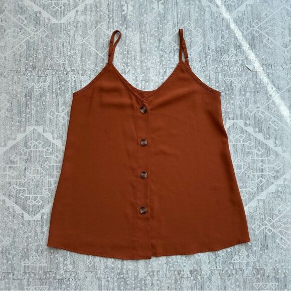 Burnt Orange Button Front Top Tortoise Shell Scoop Back Size S Old Money - Picture 1 of 10